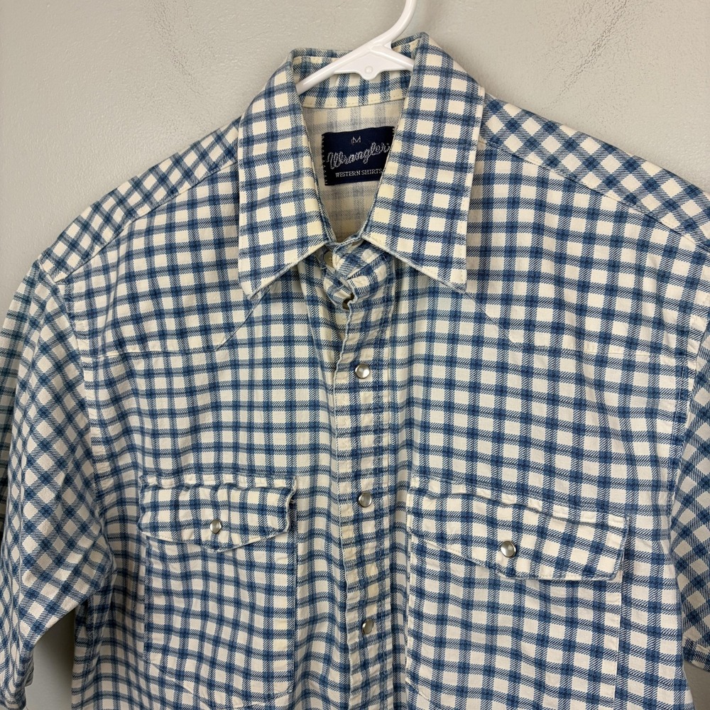 Vintage Wrangler Shirt Mens‎ Medium Blue Western Pearl Snap Short Sleeve 80s